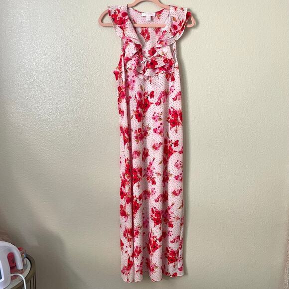 Oscar De La Renta Dress Womens Small Red Pink Label Floral Maxi Nightgown Slip - Picture 3 of 11
